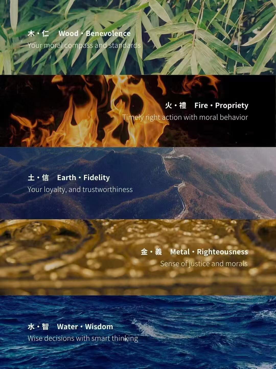 展现元素和谐的自然景观,有山脉、水体、树木和天空,代表自然的平衡