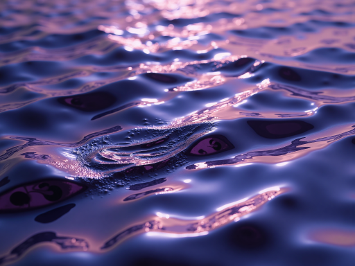 宁静的水面场景,波纹轻柔,倒影清晰,代表水元素的流动性与智慧